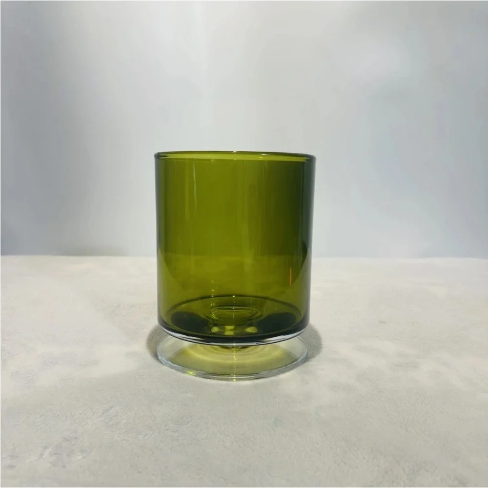 Crate&Barrel London Mini Hurricane Candle Holder Olive Green Glass Pedestal 5.5T - Picture 7 of 13